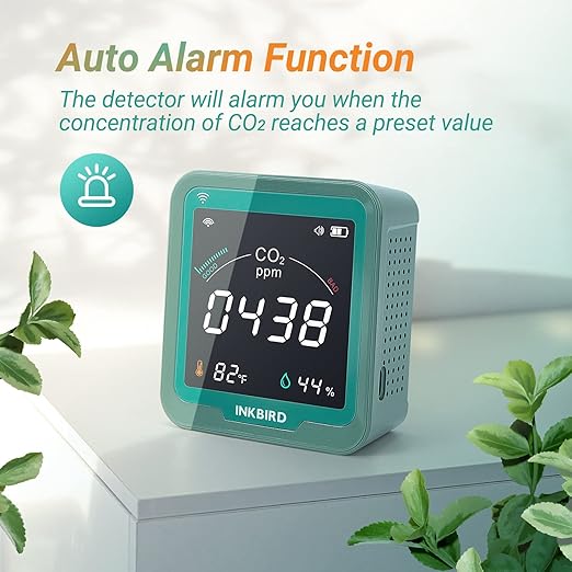 INKBIRD WiFi Air Quality Monitor Indoor Battery Powered | Smart NDIR Sensor and Data Logger | Carbon Dioxide & Temperature & Humidity | for Home, Office, Grow Tent (INK-CO2W)