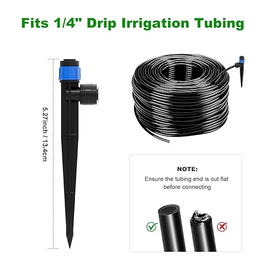 1/4 Inch Adjustable Drip Irrigation Emitters, Push-in 360° Drip Emitters for 1/4" Tubing, Adjustable Flow Watering Drippers for Garden & Greenhouse, 18 Pack