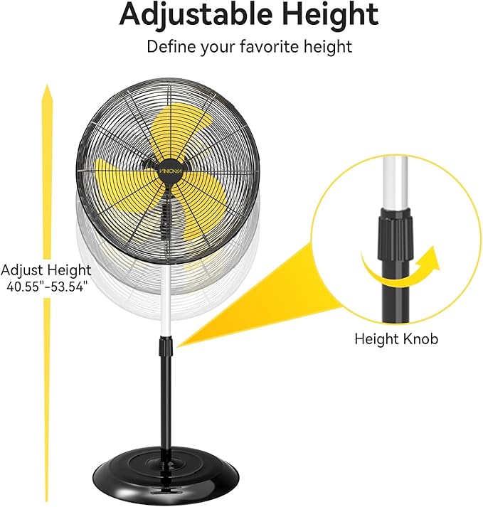 VINICAYA 20 Inch Industrial Pedestal Fan, 5300 CFM Oscillating Fans on Stand Heavy Duty with 3 Speed, Poweful Motor, UL Listed for Commercial Workshops Warehouse Garage