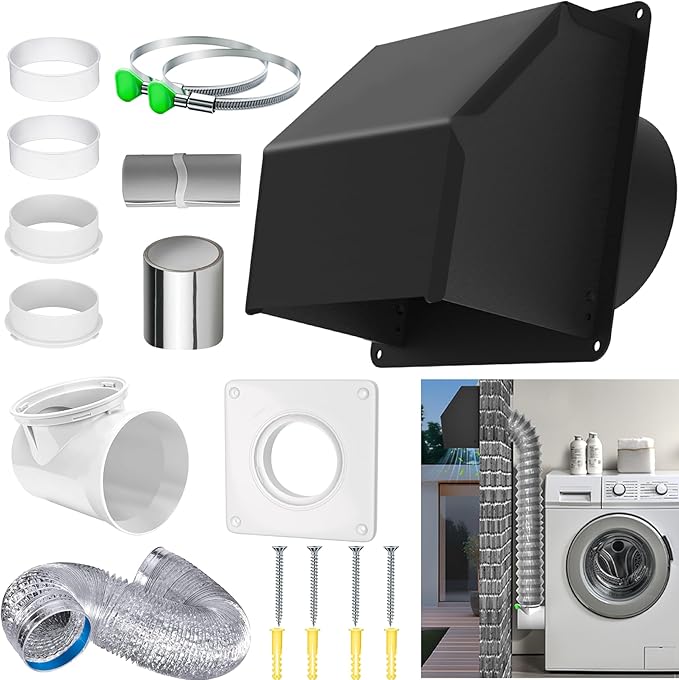 4" Dryer Vent Kit with Hose, Duct Connector and Wall Plate, 90 Degree Dryer Vent Elbow, 4Inch Dryer Vent cover Connector Wall Ducting Kit for Bathroom Exhaust Fans Air Circulation