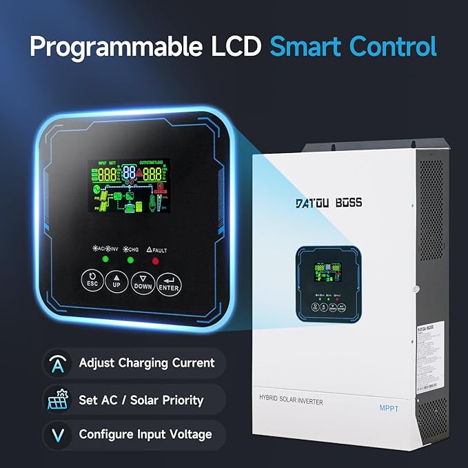 IEC 62109 48V 5000W Hybrid Solar Inverter with 100A MPPT, Inversor Solar Hibrido 5500w 110/220 MAX.8500W PV Input, LCD Programmable, Off-Grid Inverter for Home RV Solar System (5500W 48V)