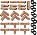 28P Drip Irrigation Fittings Kit (17mm) for 1/2" Tubing (.600" ID), 10 Couplings, 6 Tees, 6 Elbows and 6 Tubing End Closure - Barded Connectors for Drip or Sprinkler Systems(28 Pieces Set)