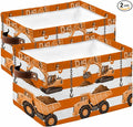 Orange Striped Truck Storage Bins Cubes Waterproof Cloth Storage Basket, Farmhouse Stripes Modern Art Foldable Storage Bags for Shelf Closet Clothes Organizers with Handles 15x11x9.5 in 2PCS