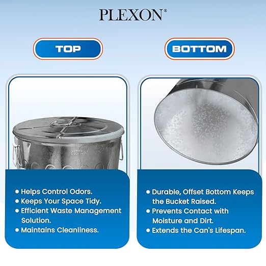 Plexon 20 Gallon Metal Trash Can with Lid Outdoor Large Trash Bin Galvanized Steel Garbage Can for Farm Garage Patio Ash Bucket Bird Seed Storage Can Heavy Duty Round Container