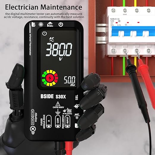 BSIDE Smart Digital Multimeter Infrared Thermometer Rechargeable 9999 Counts Voltmeter, D:S=12:1, Measure High/Low Voltage Diode, Capacitance Amp Tester for HVAC LED Electronic Automotive Electrician