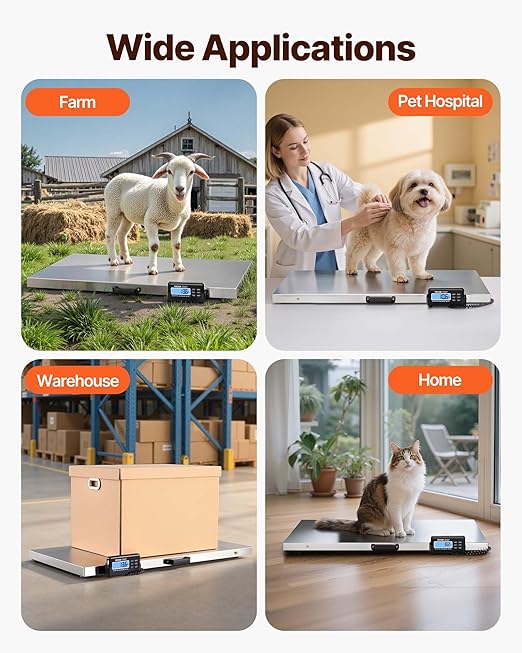 VEVOR 880Lbs x 0.2Lbs Livestock Scale Shipping Scales Large Platform 40.6x20.9Inch Stainless Steel Vet Scale Industrial Floor Scale Large Animal Dog Pig Scale Goat Weight Scale Pet Digital Scale