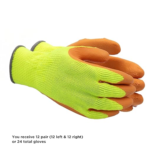 SHOWA Atlas 317 Original 1994 Crinkle Grip Work Gloves, Natural Latex Palm, Heavy Duty 10-Gauge for Construction, Landscaping, Gardening, & Masonry, Hi-Vis Yellow, X-Large, 12-Pair