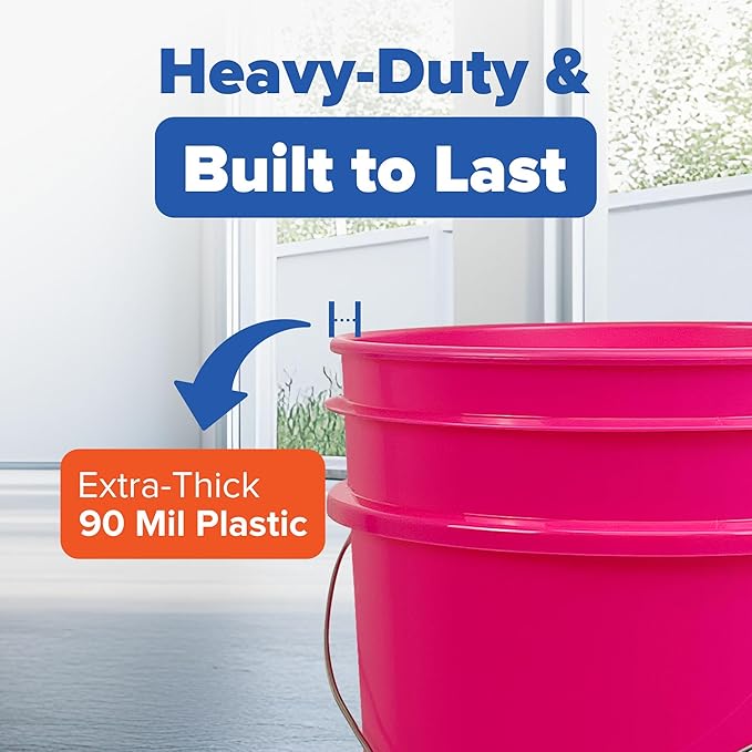 ePackageSupply 5 Gallon Bucket - Food Grade Bucket with Airtight Gasketed Tear Strip Lid, BPA-Free, Heavy-Duty 90 Mil HDPE Plastic Pail, Bulk Storage, Durable Container, Made in USA - Pink, 6 Packs