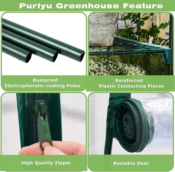 Purlyu Mini Greenhouse for Indoor Outdoor, Plant Green House 4-Tier Rack Stand Portable Greenhouses with Durable PVC Cover for Seedling, 2.5x1.6x5.2 FT,Ideal Gardening Gifts for Women Men(PLGH704P)