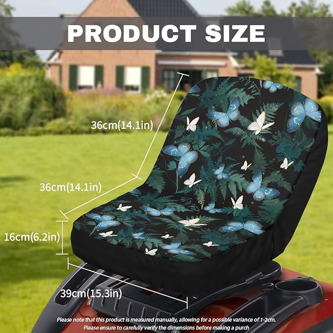Blue Butterfly Leaf Riding Lawn Mower Cushioned Seat Cover Replacement, Weatherproof Seats Cover with Convenient Pockets