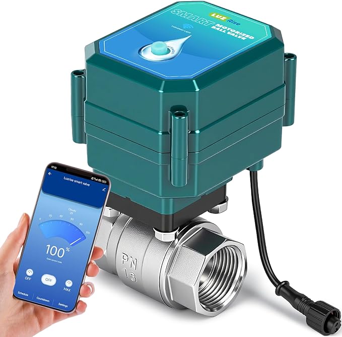 Smart Motorized Ball Valve with Remote Control- Automatic Water Shut-Off, 0-100% Adjustable Flow, Programmable Timer, Real-Time Monitoring (Stainless Steel, DN25 (1''))
