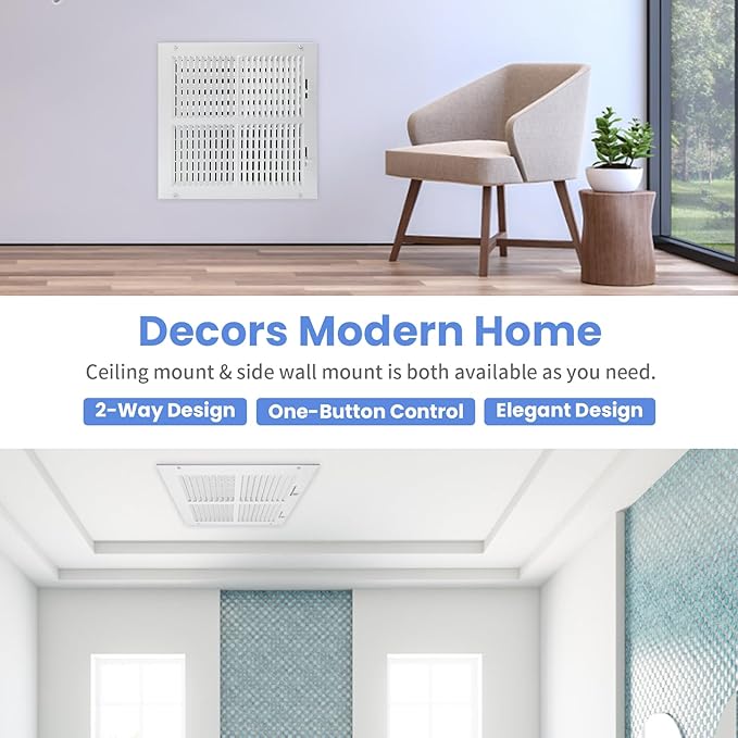 12 x 12 Inch [Duct Opening] Air Vent Covers for Wall or Ceiling - High Airflow 2 Way Steel Ventilation - Adjustable Wall/Ceiling Register, 13-3/4 Inch x 13-3/4 Inch [Overall Dimensions]