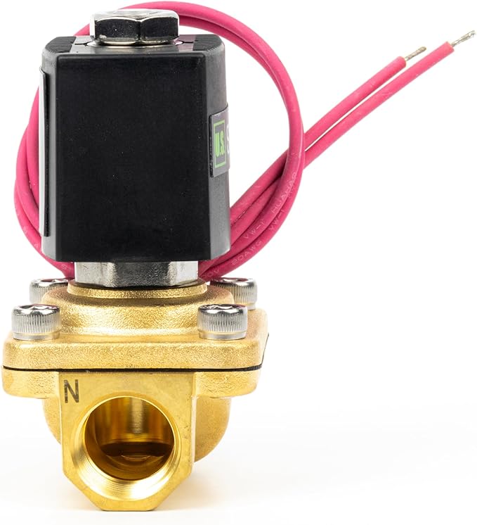 U.S. Solid 1/2" Brass Solenoid Valve - 110V AC Normally Closed Electric Solenoid Valve with Viton Seal, Lead Wire Type