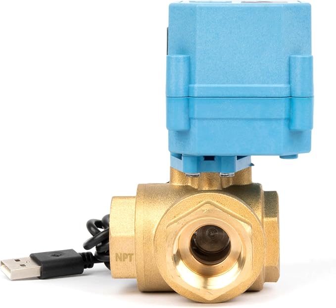 U.S. Solid WiFi Smart Motorized Ball Valve 3/4 inch NPT for Water Control & Irrigation, 3 Way Brass Electric Valve, USB Powered, LED Status Indicator, Flow Direction Window, Remote On/Off Control