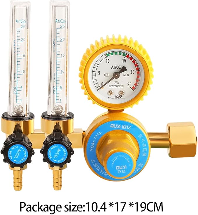 Amagogo Regulator Welder Argon CO2 Regulator Meter Pressure Gauge Aluminum Alloy Gas Regulator Welders Flowmeter Suitable for Chemical Electronics MIG We, double