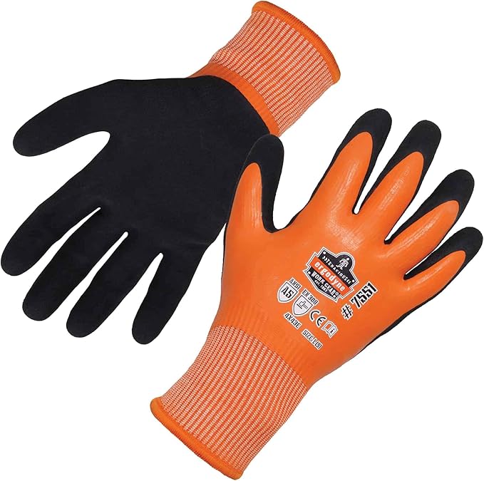 Ergodyne unisex adult ANSI A5 Coated Waterproof CR Gloves, Orange, X-Large Pack of 1 US, 7551