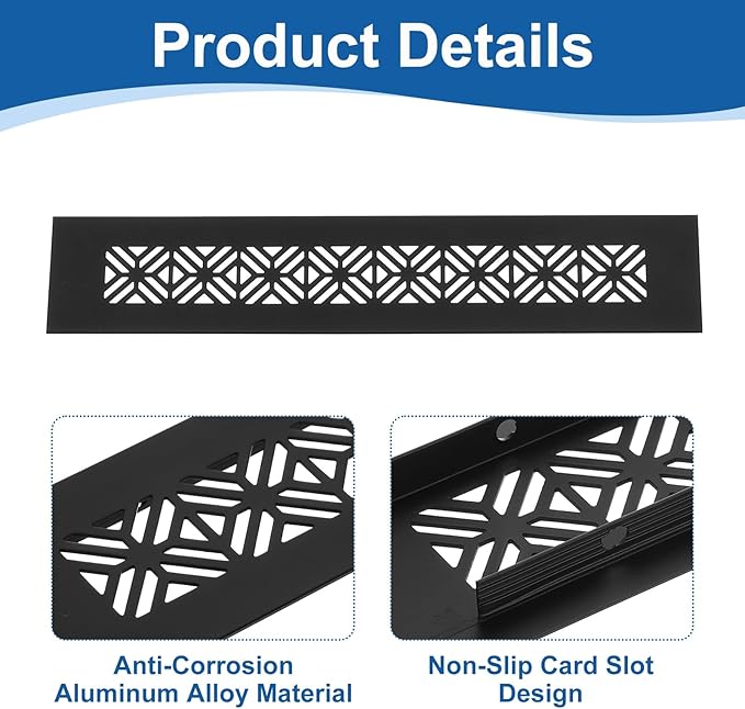 uxcell Aluminum Alloy Air Vents, 250 x 50mm / 9.8 x 2" Rectangle Louvered Ventilation Grille Cover with Mounting Screws for Door Cabinet Wardrobe, Matt Black