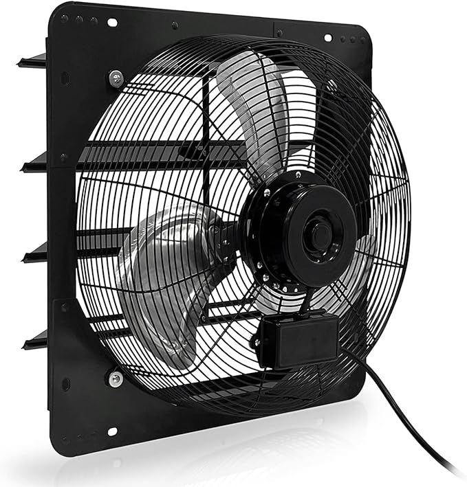 VENTISOL 18 Inch Shutter Exhaust Fan Wall Mounted, Aluminum with 1.65 Meters Power Cord Kit,High Speed 2500CFM, Ventilation Fan for Garage,Greenhouse,Attic,Shed,Shop,Black