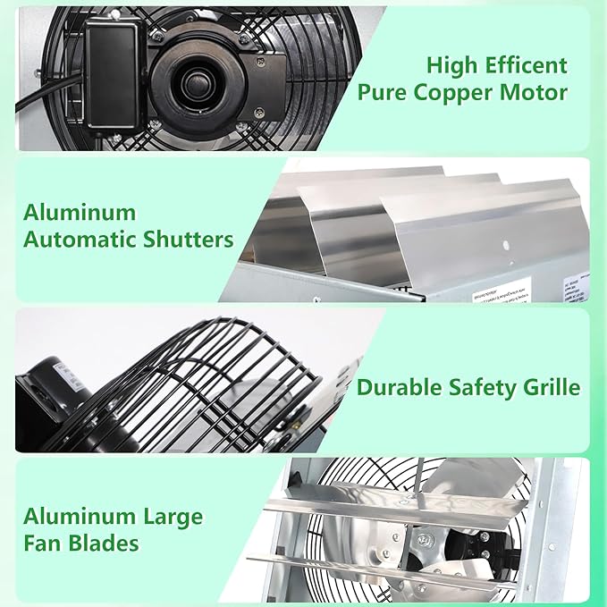 Shutter Exhaust Fan, 14 inch Wall Mount Attic Fans w/Speed Controller,1558 CFM,Chicken Coops Vent Fan for Greenhouse, Gable, Barn, Garage, Shed Ventilation Fan