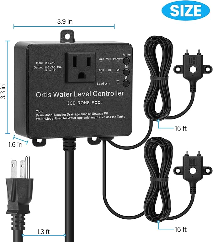 WiFi Sump Pump Controller Alarm, Check Water Level Status, Timely Alerts for Pump Failures & Overload, Keep Your Basement Dry, Perfect for Sewage Pits, Submersible /Utility /Water Well Pumps, Black