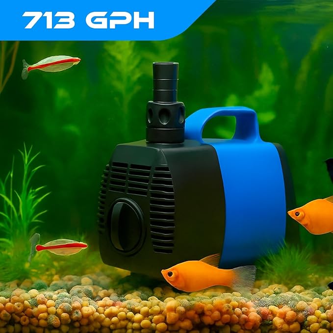 713 GPH Amphibious Submersible and Inline Water Pump - For Aquarium, Pond, Hydroponics, Fountain with Ceramic Shaft, 8.5 ft Lift, 45W - 2 Pack