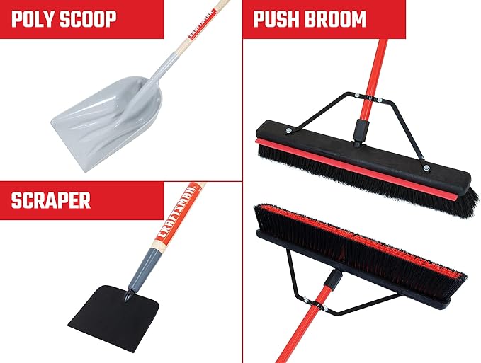 Craftsman 3-Piece Winter Clean Up Set with Scoop, Scraper & Squeegee Push Broom for Moving Snow & Slush, Scraping Ice Outdoors