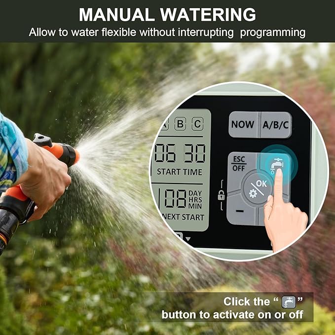 Watering Timer 3 Zone, Sprinkler Timer, Programmable Garden Outdoor Hose Faucet Timer with Rain Delay, Auto & Manual Watering System,Water Hose Irrigation Timers 3 Outlet for Garden