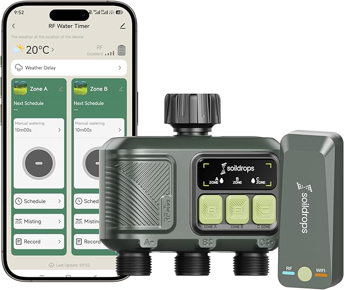 WiFi Water Timer, Hose Timer 300m Long Range RF with Gateway, App Control, 8-Month Battery, Weather Delay, 3/4" Smart Irrigation Controller