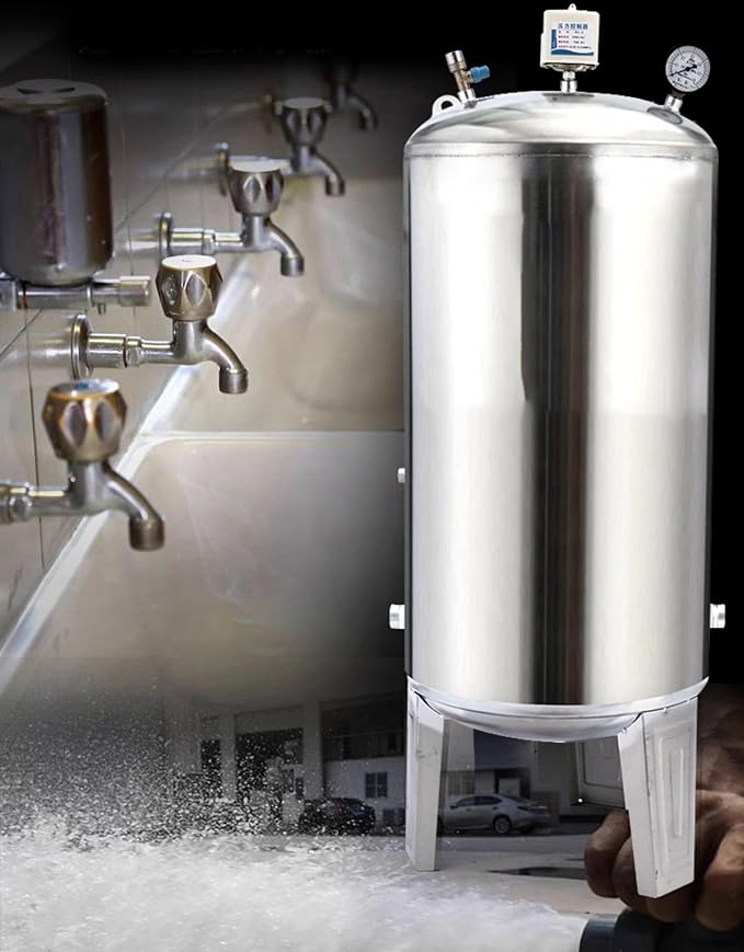 15/20/40/50/60/80 Gallon 304 Stainless Steel Water Tanks Vertical, Water Well/ Sprinkler System Pressure Tank/ Water Pressure for Water Worker Hot Water Heater Garden(135x50cm/53.1x19.6in(250L/66Gal))