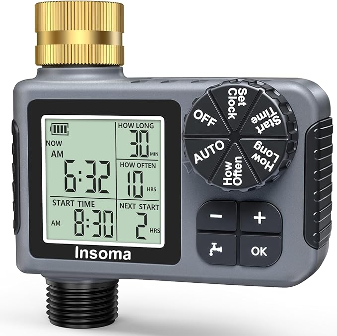 Sprinkler Timer with Brass Inlet, Water Timer for Garden Hose with Auto/Manual/Rain Delay Mode, Easy Setup Hose Timers for Lawn, Garden, Vacation Watering,1 Outlet