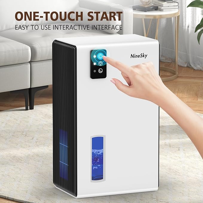 NineSky Dehumidifier, 1000 sq.ft Dehumidifiers for Home with 95oz Large Water Tank,Quiet Dehumidifier with 7-Color Ambient Light & Auto Shut Off, Dehumidifier for Basement, Bedroom, Bathroom (White)