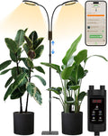 GLOWRIUM Smart Grow Lights for Indoor Plants, 48W Full Spectrum Plant Lights with Bluetooth App, Adjustable Height 47-70.9", Auto Timer, Indoor Plant Lamp for Large Tall Plants（Black 48W）