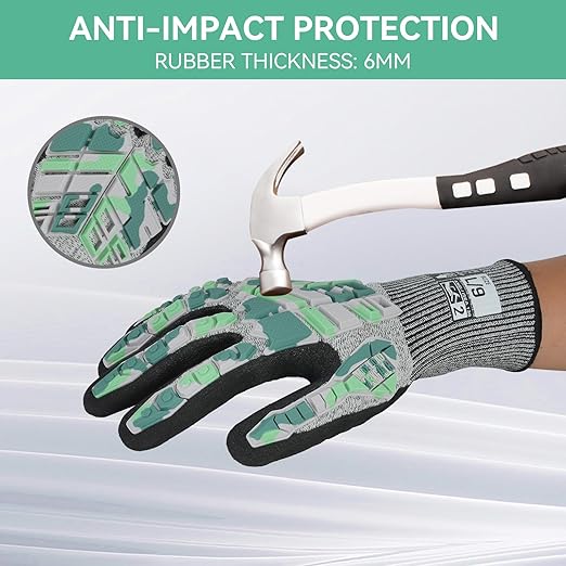 Safety Work Gloves, Impact Gloves for Men Women, Cut Resistant Non-Slip Heavy Duty Gloves with Nitrile Grip, Touch Screen Glove with Impact Protection for Mechanic Construction, Small, Camo