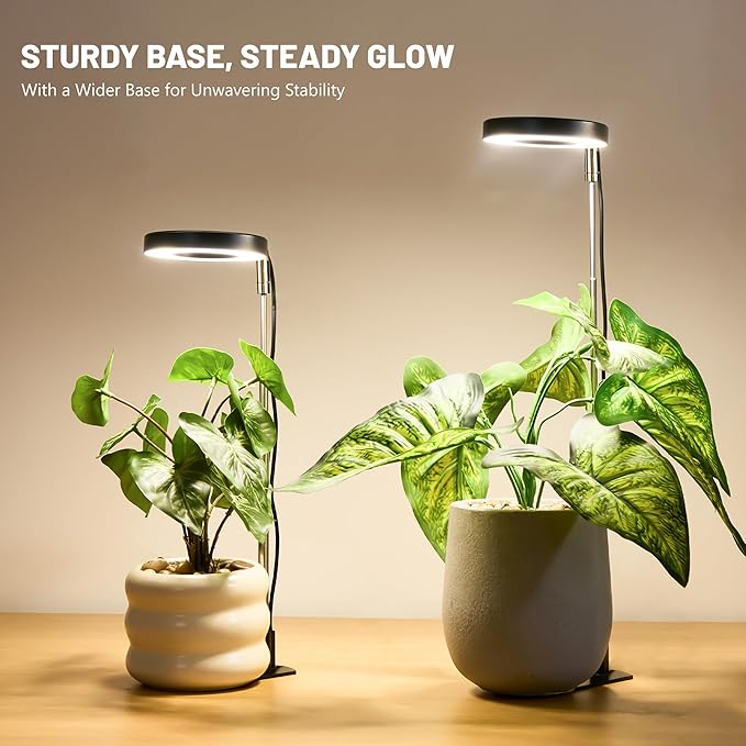 LBW Grow Light for Indoor Plants, Full Spectrum Plant Grow Light with Base, Height Adjustable Plant Growing Lamp with Auto On/Off Timer 6/8/12/16H, 3 Colors,5 Dimming Levels, for Small Plants, Black