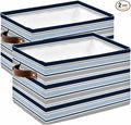 Navy Blue Gray Striped Storage Bins Cubes Waterproof Cloth Storage Basket,Farmhouse Stripes Modern Abstract Art Foldable Storage Bags for Shelf Storages Organizers with Handles 15x11x9.5 in 2PCS