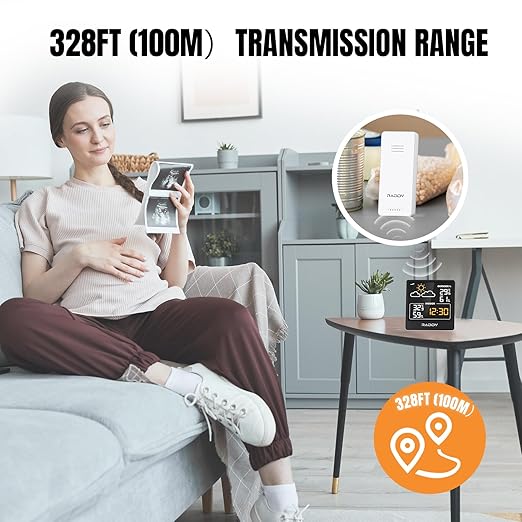 Raddy WF-50V Indoor Outdoor Thermometer Hygrometer, Wireless Weather Station Temperature & Humidity Monitor with 5.0’’ VA Display, USB-C Powered, Weather Forecast, Wireless Remote Sensor (Black)