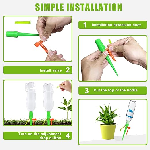 New Upgrade Plant Self Watering Spikes Devices, Plant Drip Irrigation System with Slow Release Control Valve Switch - Adjustable Watering Devices for Outdoor Indoor Garden Plants (15, Orange+Green)