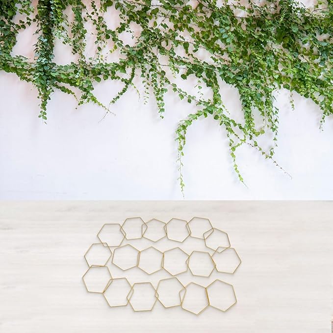 Plant Support Trellis Hexagonal Chain Trellis,Metal Plant Support With Weatherproof Matte Gold Finish,Indoor Outdoor Use 18-Piece ﻿