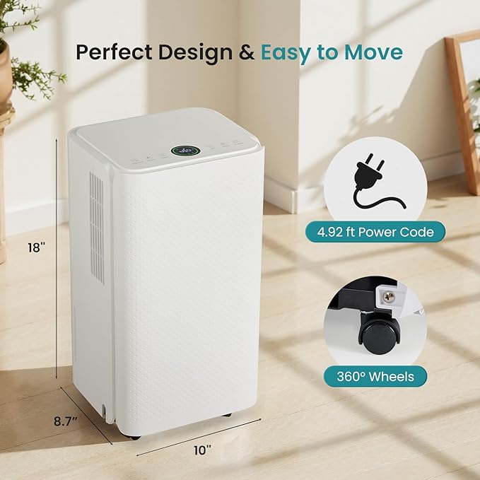 OLIXIS 30Pints Dehumidifier with Drain Hose, Most Efficient Energy Star, 2,000 Sq.Ft Dehumidifier for Basement, 2L Tank 38dB, Smart Humidity Ring, Ideal Humidity Remover for Home, Bedroom & Bathroom