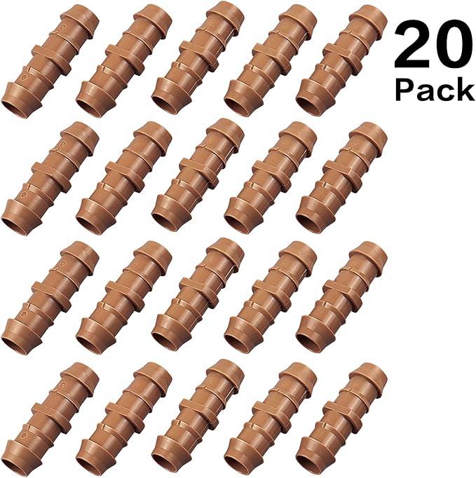 20-Pack Drip Irrigation Barbed Coupling Fittings, Fits of 1/2”, 17mm .600” ID Drip Tubing
