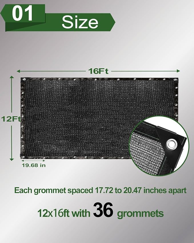 vensovo 40% Sunblock Shade Cloth Net Black Resistant - 12x16 Ft Garden Shade Mesh for Plant Cover, Greenhouse, Chicken Coop, Kennels, Tomatoes Plants