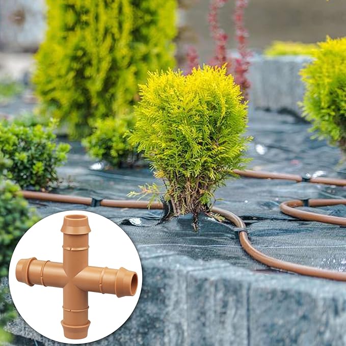 Drip Irrigation Parts Cross Connector 1/2", 12 Pack Drip Irrigation Fittings Four Way Tee Connectors for 1/2 inch Hose Tubing, Barbed Drip Line Parts 4-Way Couplers for Patio Lawn Garden