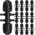 12 Pcs 1/2 inch to 1/4 inch Drip Irrigation Tubing Fittings, 1/2" Drip Tubing (1/2" ID x 0.65" OD) to 4 Way 1/4" Irrigation Tubing Locked Barbed Reducing Tee Connectors for Garden Systems