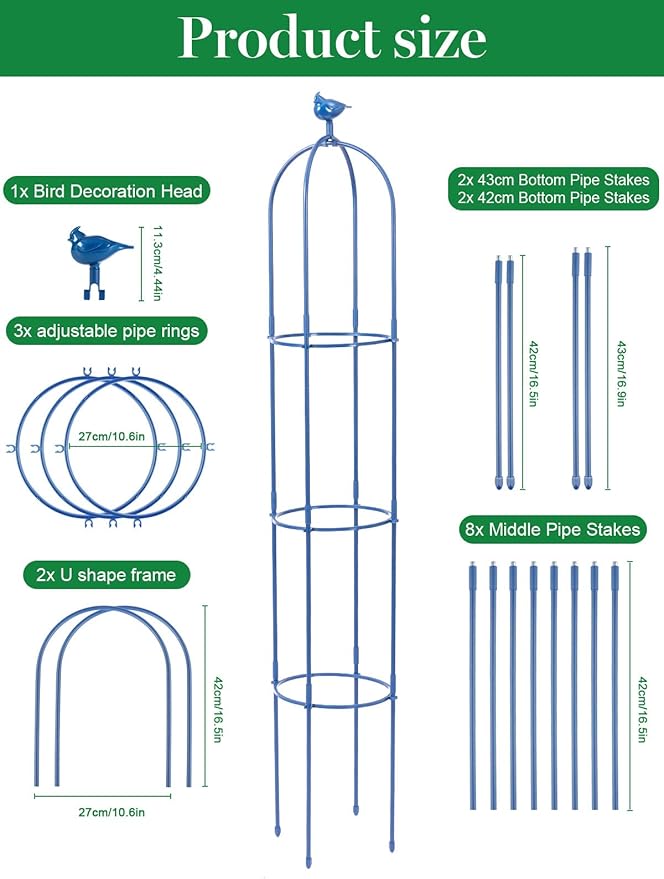 6 Feet Tall Garden Trellis for Climbing Plants Kalolary Garden Tower Obelisk Trellises Rustproof Metal Potted Plant Climbing Support for Indoor Outdoor Flowers Vegetable Fruits Vines Support (Blue)