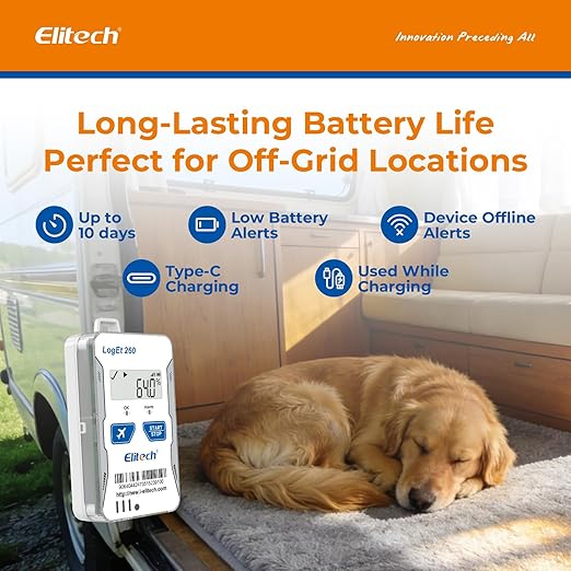 Elitech GPS Remote Cellular Temperature Humidity Monitor Data Logger Sensor, Power Outage Light Shock Alarm, App/Email/Text Alerts, for Vacation Home, RV, Pet Safety, 2-Year Subscription Included