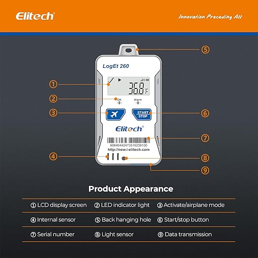 Elitech 4G Reusable Real-time Temperature Humidity Data Logger Light/Shock/GPS, Built-in SIM Card, Shadow Data,Airplane Mode,Cloud Data Storage,SMS/Email/APP/Web Alarm,100000 Points,Loget 260G-THE