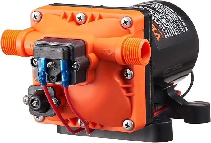 VEVOR 12V Diaphragm Pump, 3 GPM (11.36 L/min), 4-Chamber 12 Volt DC Water Pump with Automatic Pressure Switch 40-100 PSI Adjustable, 55 PSI, 1/2'' MNPT Port, for RV Yacht Food Truck Camper Marine