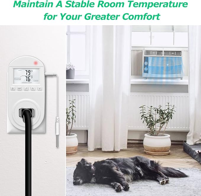 Temperature Controlled Outlet, Briidea Thermostat Outlet Compatible with Window Air Conditioner, Space Heaters, Fans, Auto On/Off, Ideal for Household, Greenhouse, Reptile, Incubator, 110V 15A