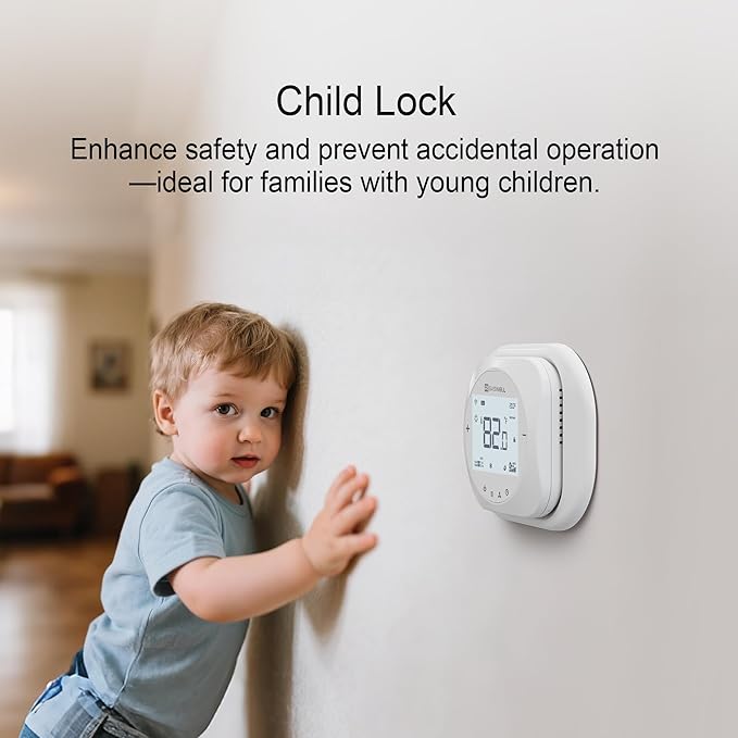 Smart WiFi Thermostat for Home, Programmable Thermostat with C-Wire Adapter, 3H/2C for Heat Pump & Conventional Systems, Tuya App Control, Compatible with Alexa & Google Assistant, White