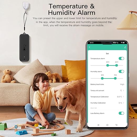 WiFi Thermometer Hygrometer: Intelligent Temperature Humidity Sensor with App Remote Control & Data Storage Export, Indoor Temperature Humidity Monitor Compatible with Alexa (1Pack-Black)